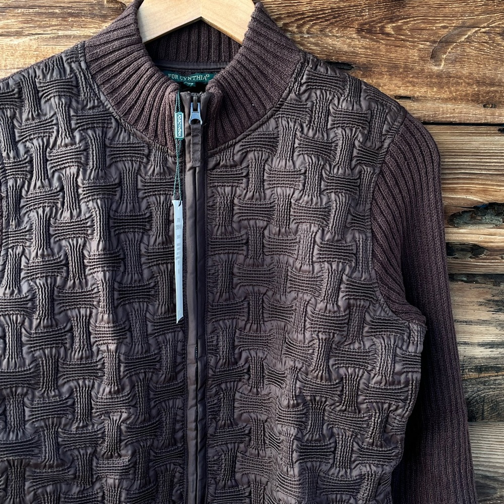 FOR CYNTHIA | NWT Brown Woven Sweater Jacket M - Picture 2 of 7